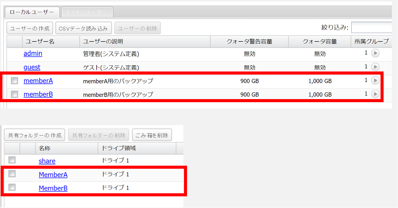 NASでのユーザー作成と専用フォルダ作成