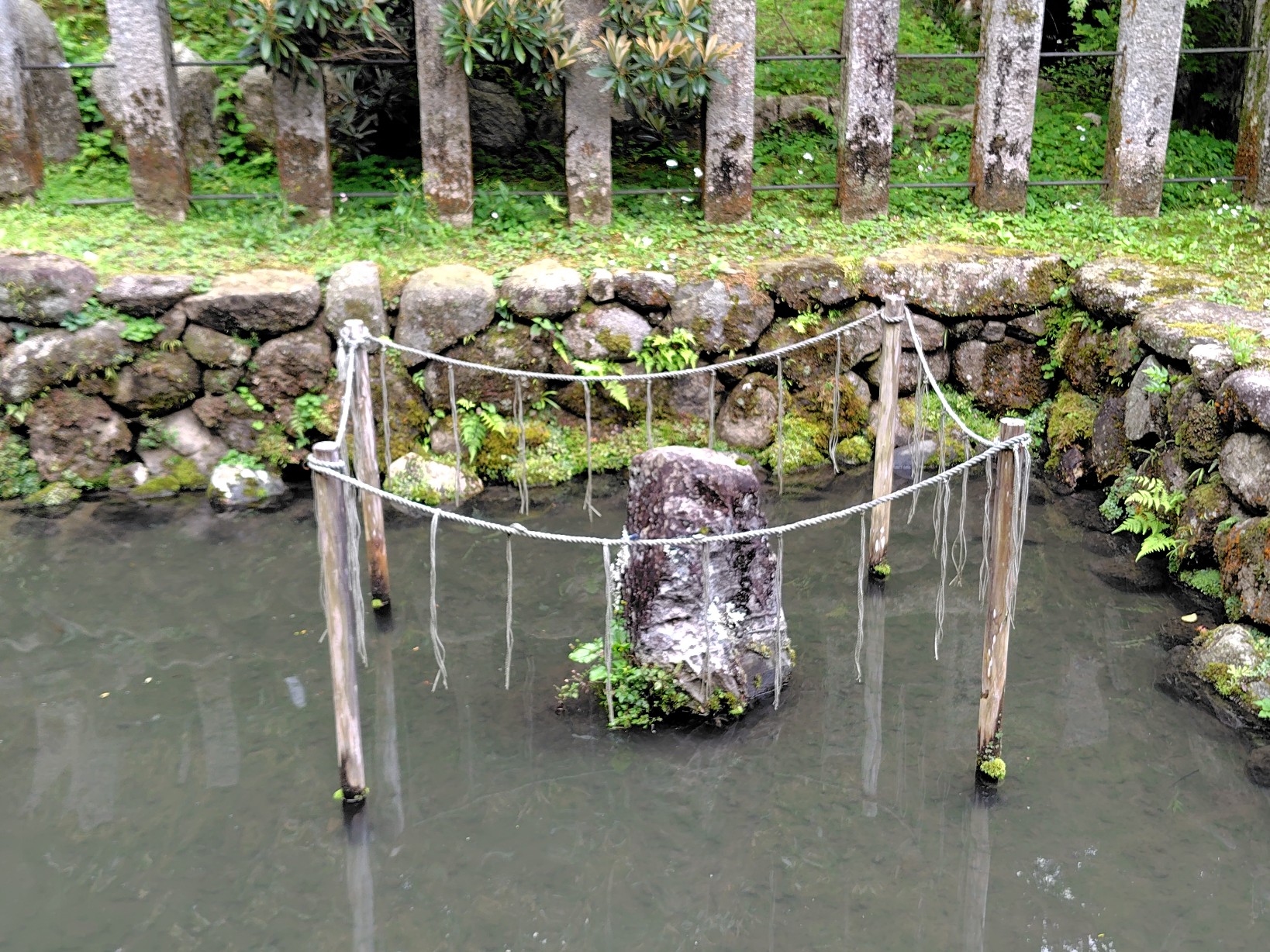 岡寺の龍蓋池と要石