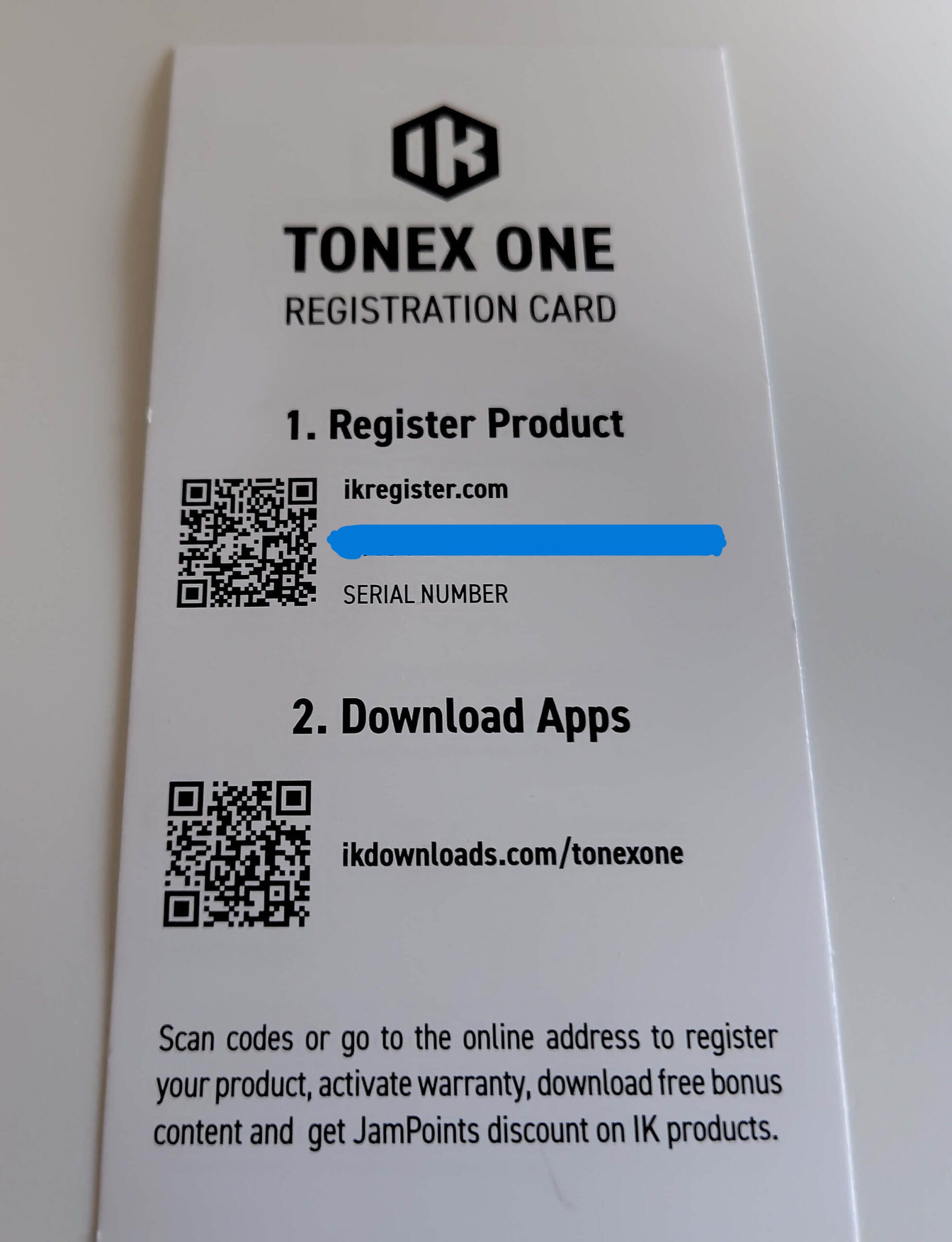 TONEX ONEのレジスターカード