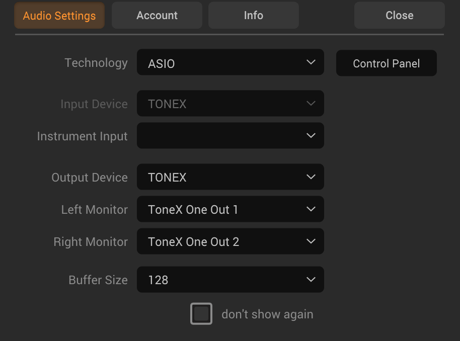 TONEXのASIOドライバ設定