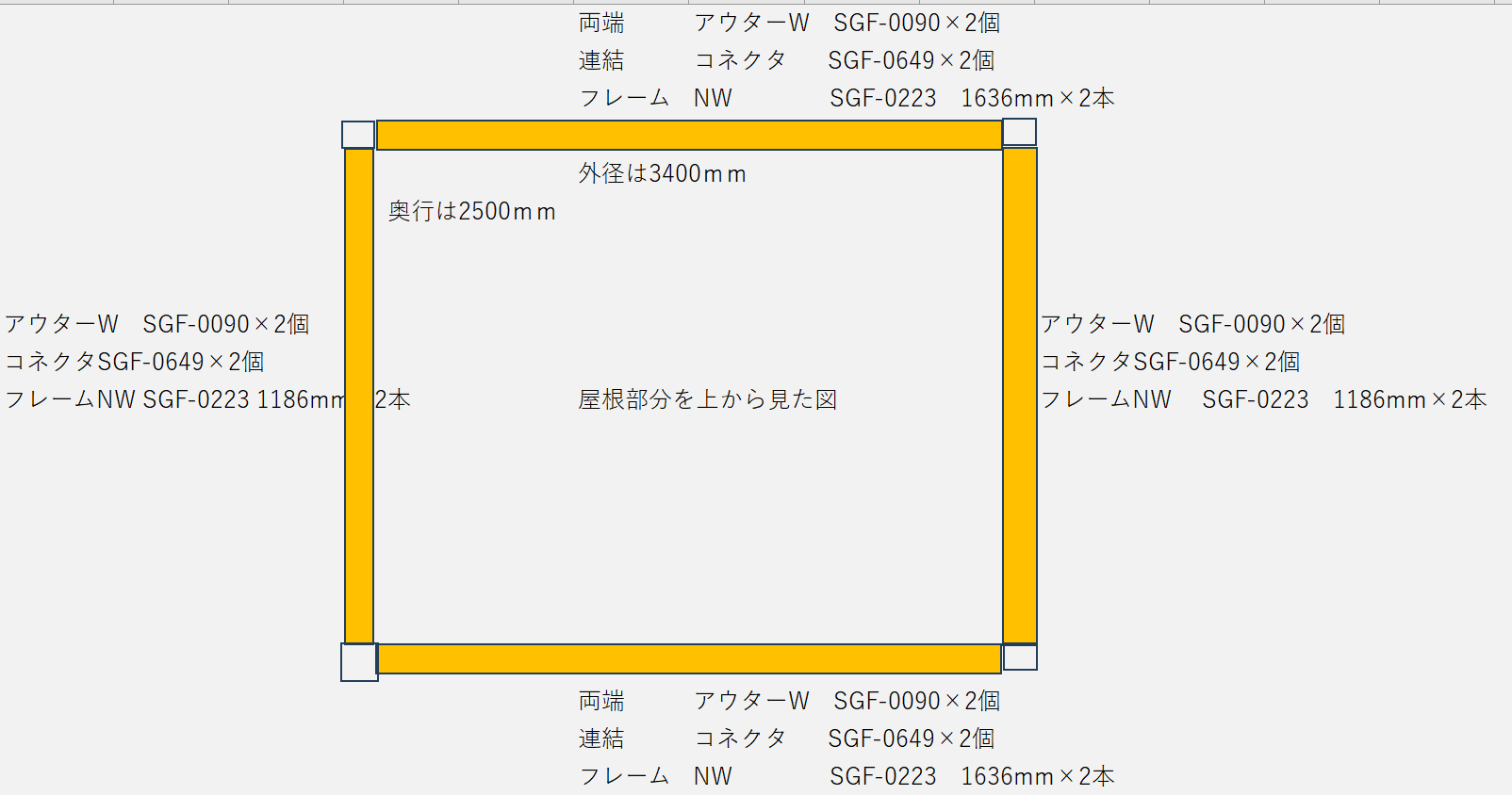 屋根部分のG-funフレーム寸法